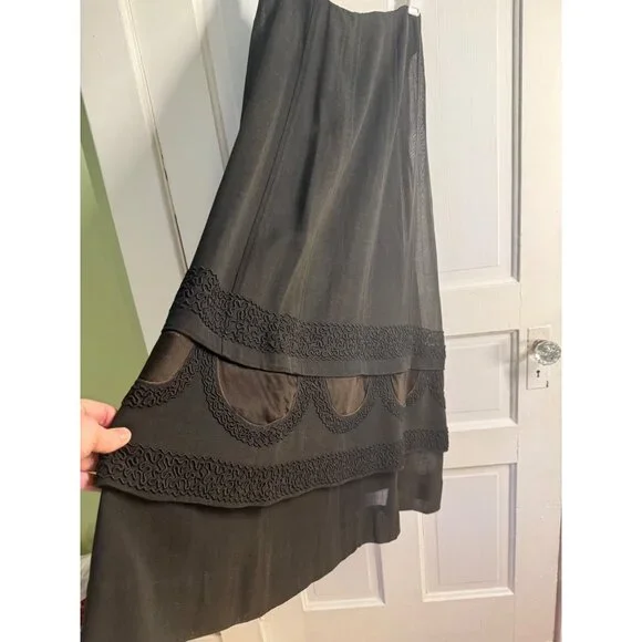 Antique 1910's French Voile Black Skirt Soutache Velvet Embellished XS - Picture 2 of 16